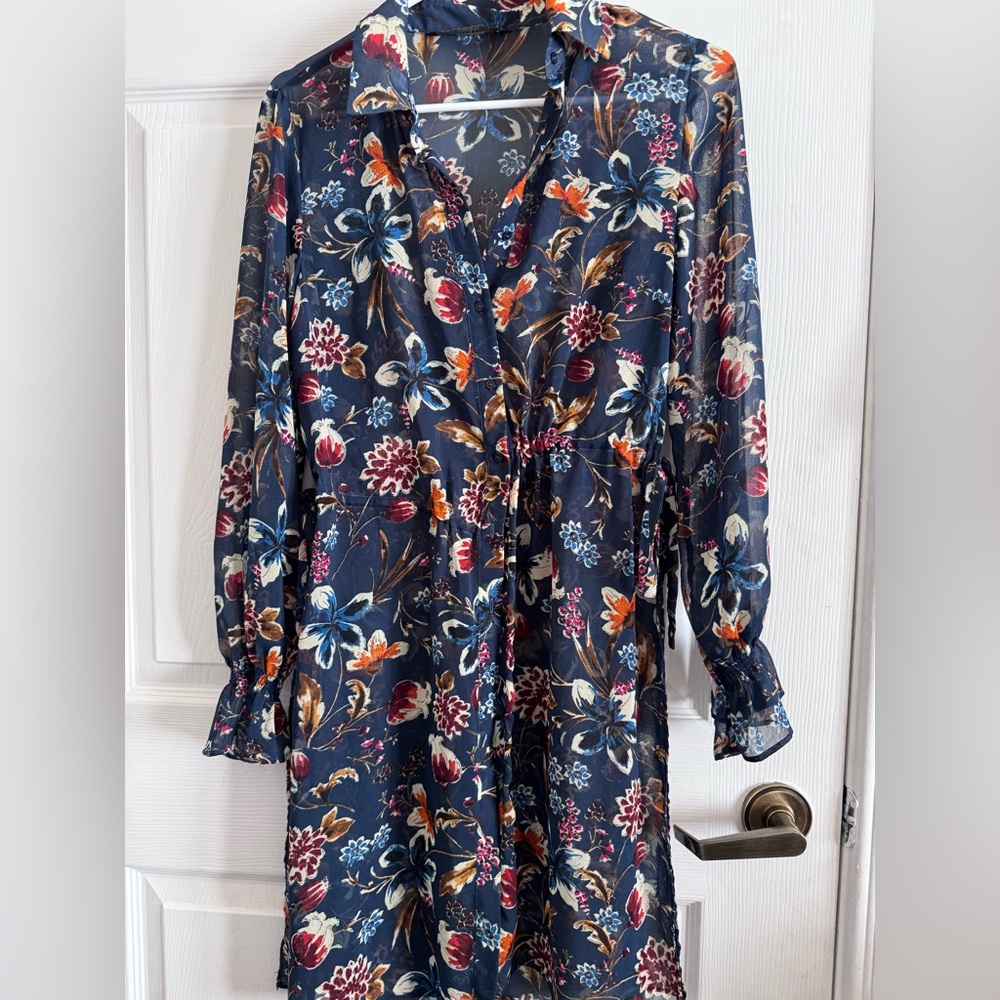 Zara Navy Floral Midi Dress with Multicolor Blooms